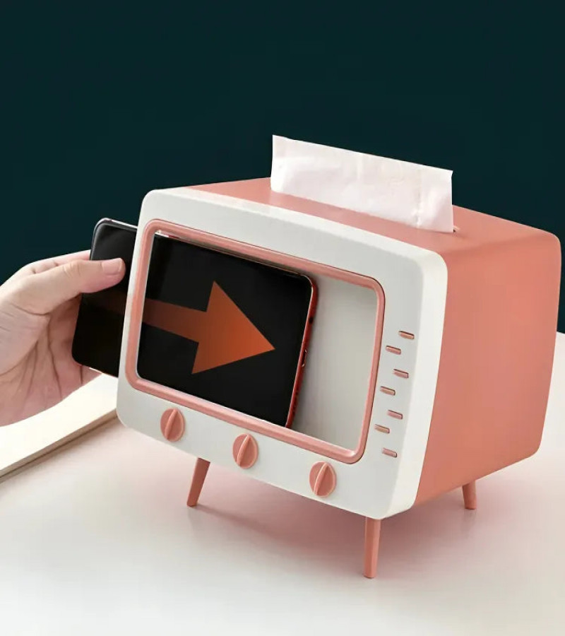 2 IN 1 TV Shape Tissue Box with Mobile Holder Tissue Box Holder Multifunctional Tissue Box Cover For Bathroom Rectangular Napkin Holder With 2 in 1