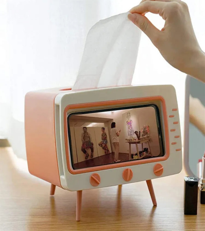 2 IN 1 TV Shape Tissue Box with Mobile Holder Tissue Box Holder Multifunctional Tissue Box Cover For Bathroom Rectangular Napkin Holder With 2 in 1