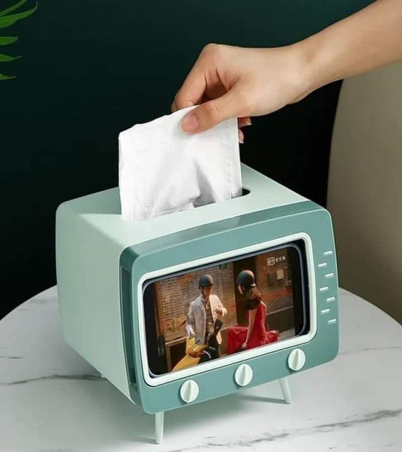 2 IN 1 TV Shape Tissue Box with Mobile Holder Tissue Box Holder Multifunctional Tissue Box Cover For Bathroom Rectangular Napkin Holder With 2 in 1