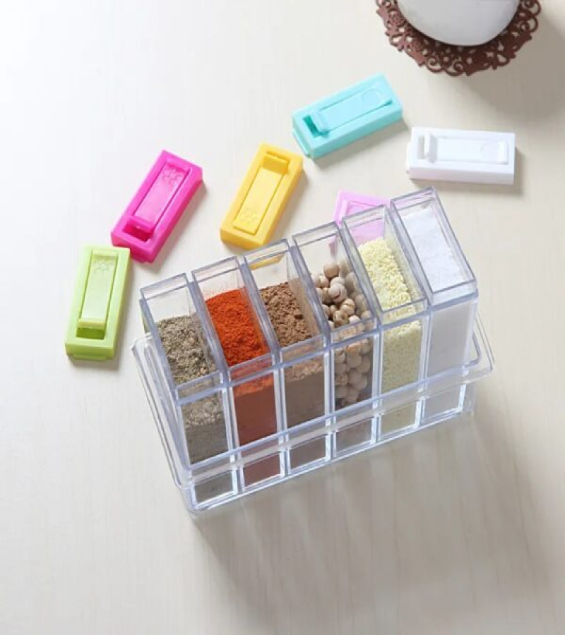 6 pcs Easy Flow Storage Crystal Seasoning Box  Jar Spice Rack Pepper Salt Spice Masala Box Spices Case Kitchen Dining Storage Containers