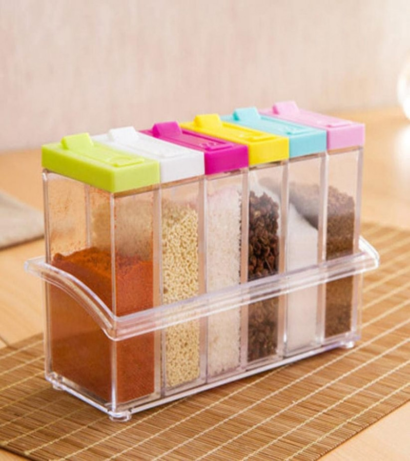 6 pcs Easy Flow Storage Crystal Seasoning Box  Jar Spice Rack Pepper Salt Spice Masala Box Spices Case Kitchen Dining Storage Containers