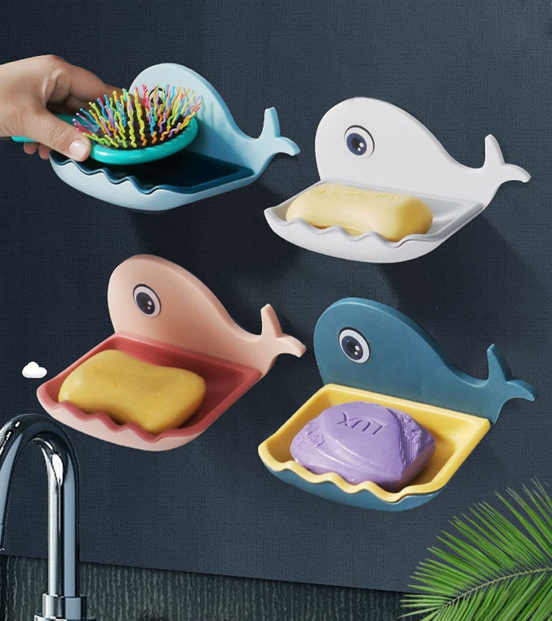 Dreem Mart Soap Stand Holder For Bathroom Kitchen Sink Magic Stickers Wall Mounted ( Soap Dish Holder, Fish Design Multicolour(Plastic)