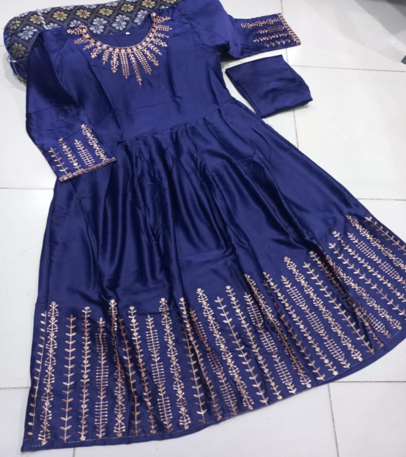 Front & Back Daman with Neck, Sleeves Embroidered with Trouser 2PCs Suit.
