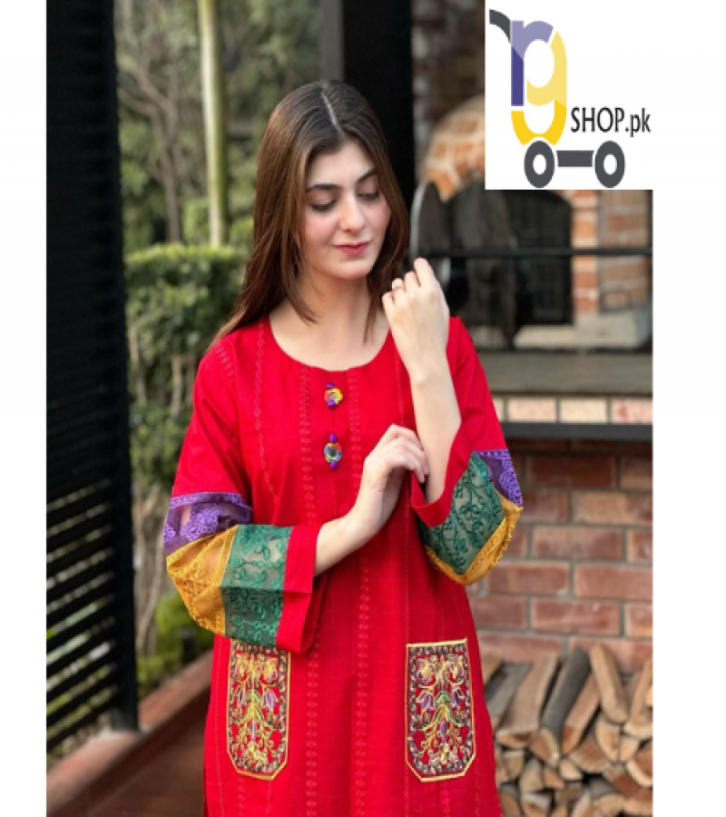 Front Embroidered Pocket Embroidered with Tissue Sleeves 2PCs