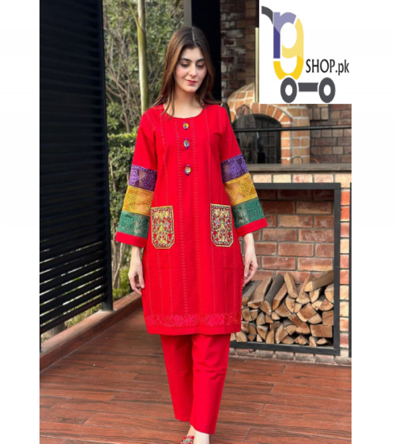 Front Embroidered Pocket Embroidered with Tissue Sleeves 2PCs