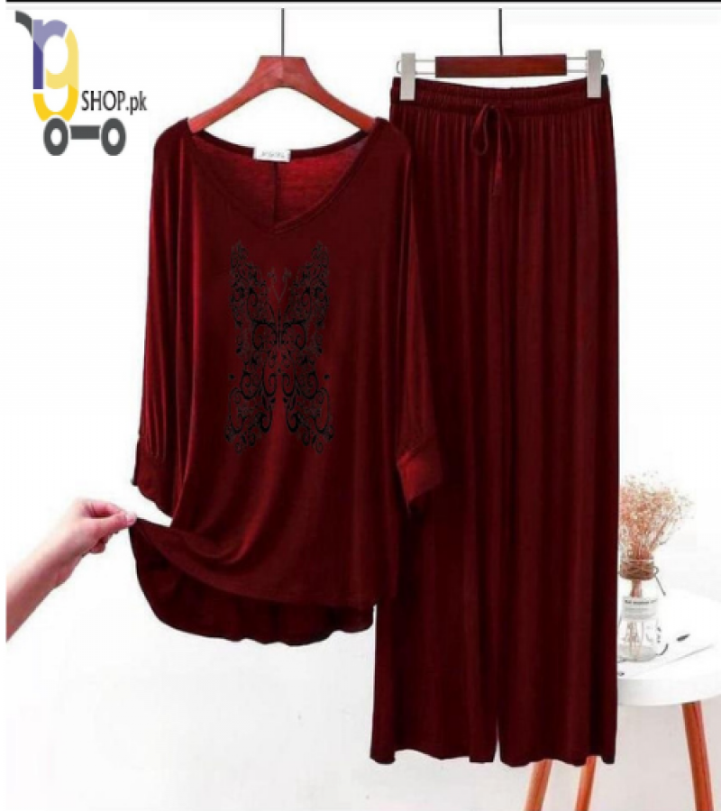 Maroon colour printed Lounge wear for women