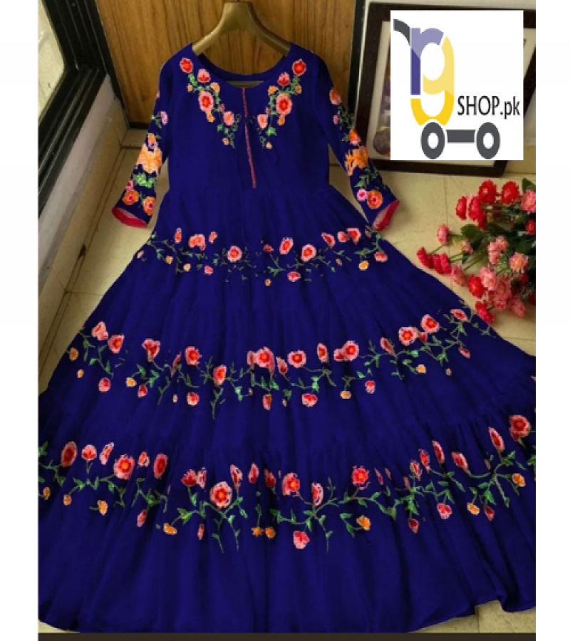 Neck, Sleeves, Daman MultiColour Embroidery Maxi