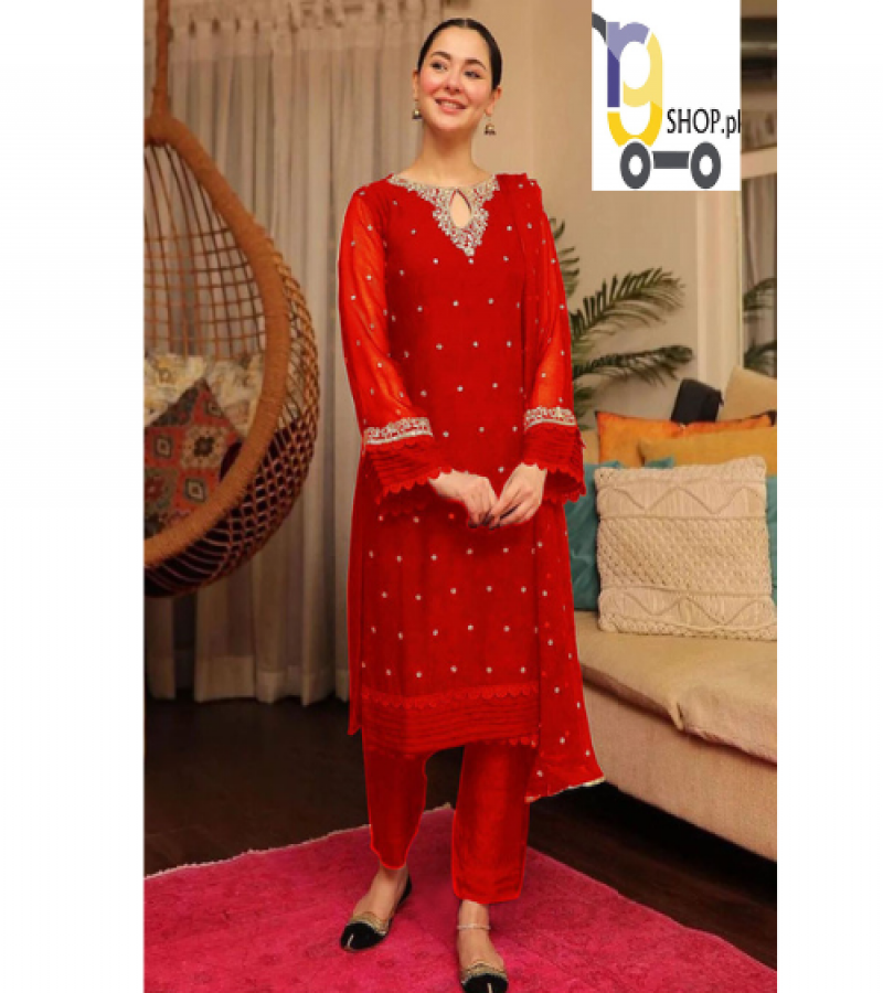 Neck, Sleeves, Front Bouti Embroidery with Tissue Pintex Work on Daman and Sleeves with Embroidered Dupatta 3PCs
