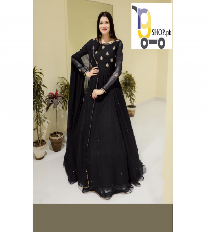 Neck & Sleeves Sequence Embroidered with Lace and front & Back Pearls Attached Maxi with Pearls Dupatta 3PCs.
