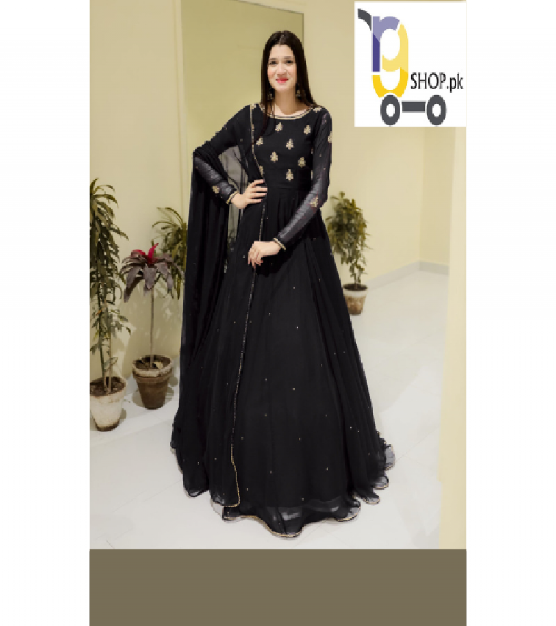 Neck & Sleeves Sequence Embroidered with Lace and front & Back Pearls Attached Maxi with Pearls Dupatta 3PCs.