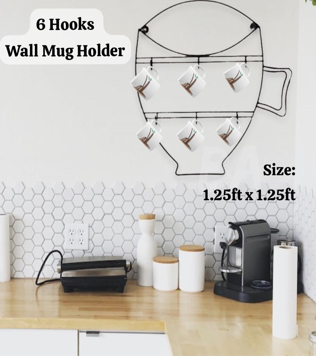 stainless Steel Wall 6 Hooks Mug/Cup Holder